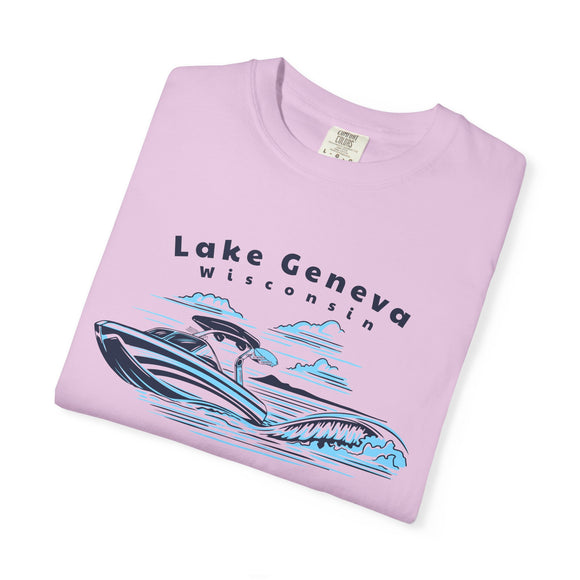 Lake Geneva, Wisconsin T-Shirt, Comfort Colors 100% Cotton Wakeboard Boat Tee