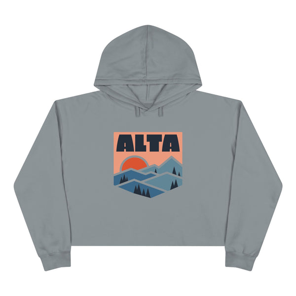 Women's Alta, Utah Crop Hoodie - Retro Mountain Crop Sweatshirt