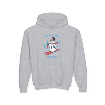 Lake Tahoe, California Youth Hoodie - Skiing Snowman Kids Lake Tahoe Hooded Sweatshirt - 0