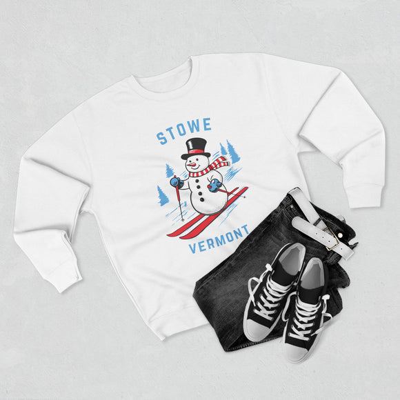Premium Stowe, Vermont Skiing Snowman Sweatshirt