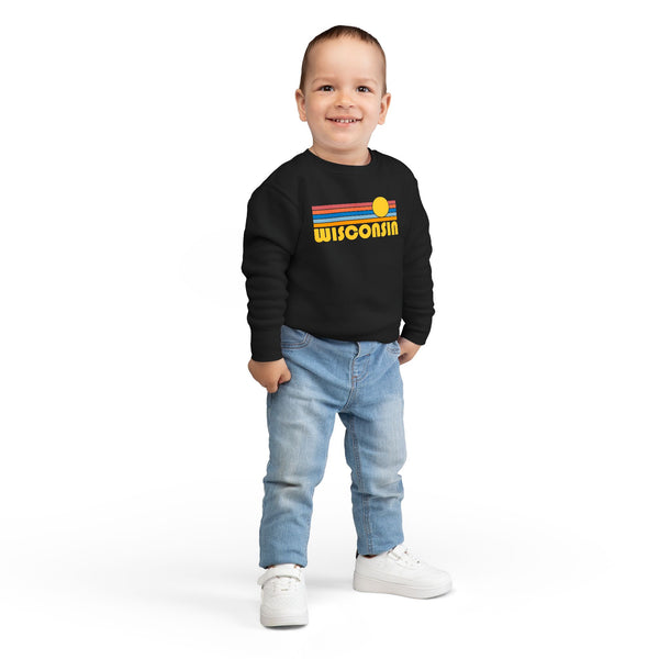 Wisconsin Toddler Sweatshirt - Retro Sun Wisconsin Toddler Crewneck Sweatshirt