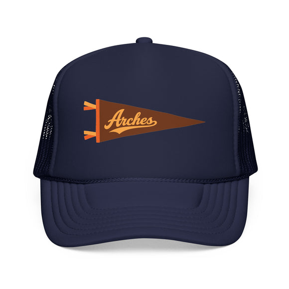 Arches National Park Pennant Trucker Hat — Vintage Foam Mesh Cap