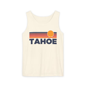 Lake Tahoe, California Retro Sunstripe Tank Top | Comfort Colors - 100% Cotton - 0