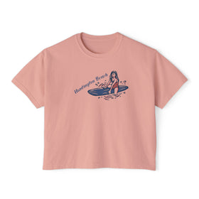 Huntington Beach, California Surfer Girl Tee | 100% Cotton Women's Boxy Tee - 0