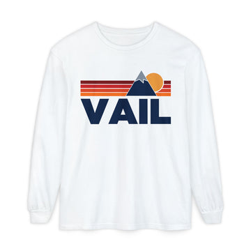 Vail, Colorado Long Sleeve T-Shirt Retro Mountain, Unisex Vail Unisex Garment-dyed Long Sleeve T-Shirt - 0