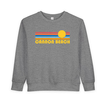 Cannon Beach, Oregon Toddler Sweatshirt - Retro Sun Cannon Beach Toddler Crewneck Sweatshirt