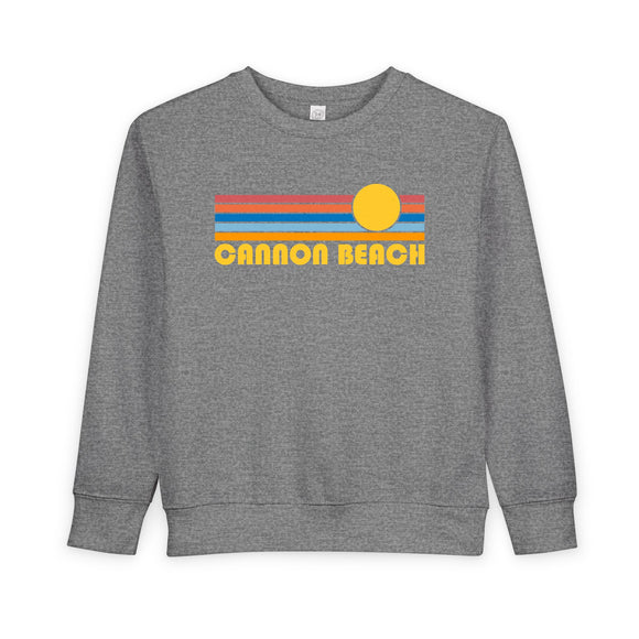 Cannon Beach, Oregon Toddler Sweatshirt - Retro Sun Cannon Beach Toddler Crewneck Sweatshirt