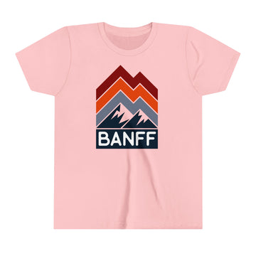 Buy pink Banff, Canada Youth Shirt - Retro Mountain Banff Kid's T-Shirt - Chevron Peaks