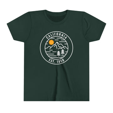 Buy forest California Youth Shirt - Retro Mountain California Kid's T-Shirt - Circle Emblem