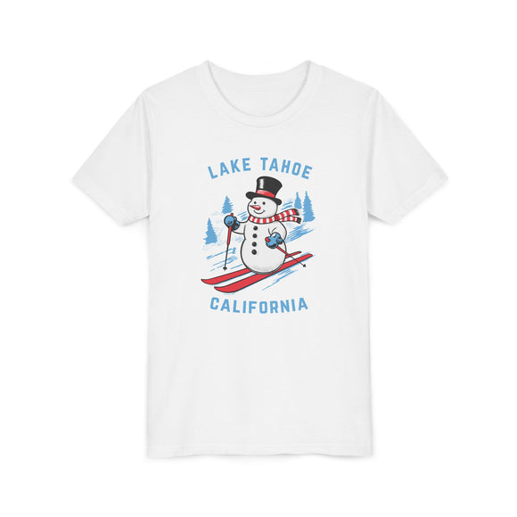 Lake Tahoe, California Youth Skiing Snowman Tee - Kids Lake Tahoe T Shirt