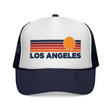 Buy dark-navy Los Angeles, California Retro Sun Trucker Hat - Vintage Style Los Angeles Cap