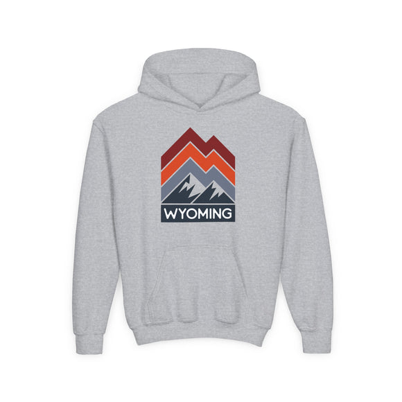 Wyoming Youth Hoodie - Retro Mountain Wyoming Youth Sweatshirt