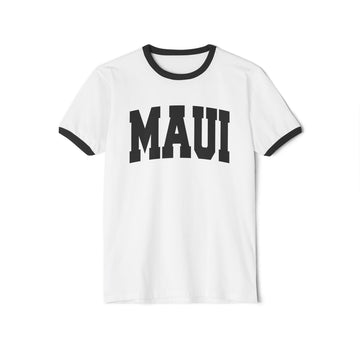 Buy white-black Maui, Hawaii Cotton Ringer Graphic Tee - Unisex Maui T Shirt, Vintage Style Tee, Men's/Women's Tee