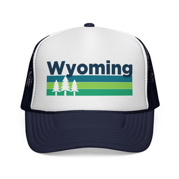 Buy dark-navy Wyoming Retro Trees Trucker Hat - Vintage Style Wyoming Cap
