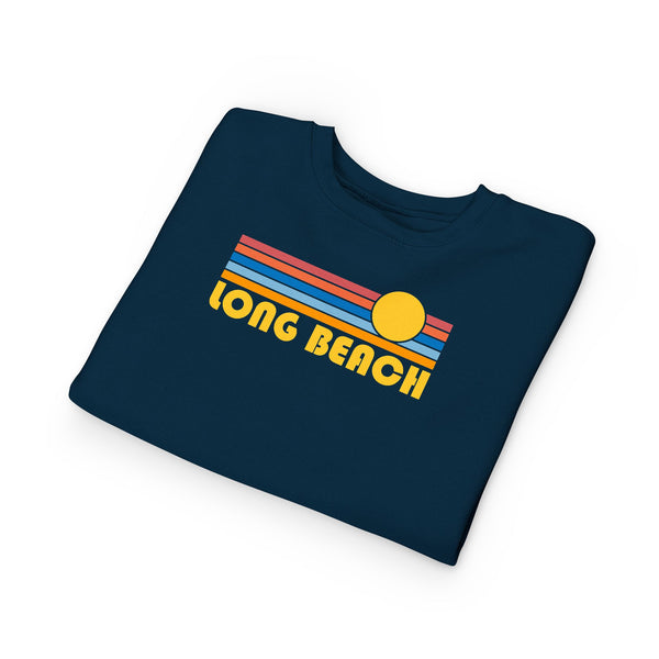 Long Beach, California Toddler Sweatshirt - Retro Sun Long Beach Toddler Crewneck Sweatshirt