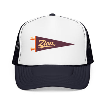 Zion National Park Pennant Trucker Hat — Vintage Foam Mesh Cap