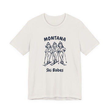 Buy vintage-white Montana Ski Babes T‑Shirt — Retro Skiing Graphic Tee