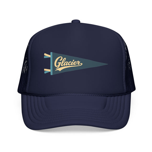 Glacier National Park Pennant Trucker Hat — Vintage Foam Mesh Cap
