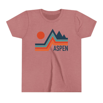 Buy heather-mauve Aspen, Colorado Youth Shirt - Retro Mountain Aspen Kid's T-Shirt - Minimal Peak