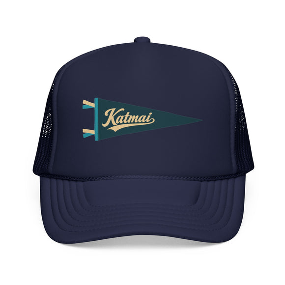 Katmai National Park Pennant Trucker Hat — Vintage Foam Mesh Cap