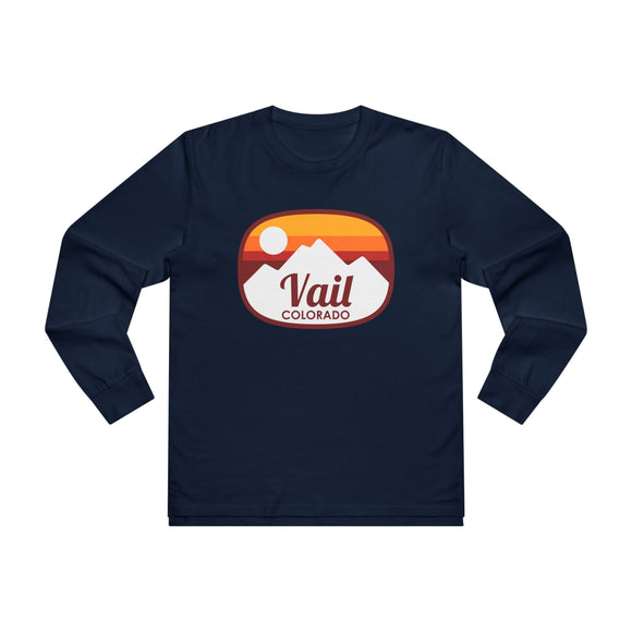 Vail, Colorado Mens Base Long-sleeve Tee - Retro Ombre Heavy Weight Long Sleeve T-shirt