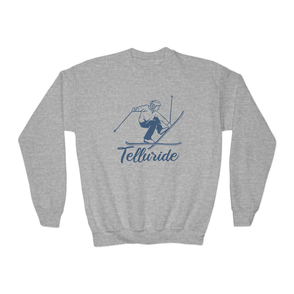 Telluride, Colorado Youth Crewneck Sweatshirt - Snow Ski Unisex Kid's Telluride, Colorado Sweatshirt