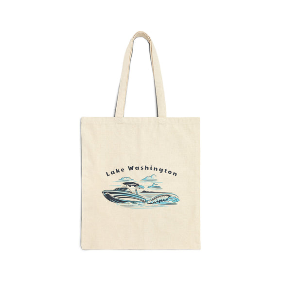 Lake Washington Wakeboard Boat Canvas Tote Bag - 15" x 16"