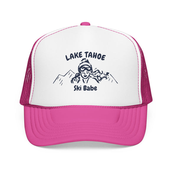 Lake Tahoe, California Ski Babe Trucker Hat — Foam Mesh Cap