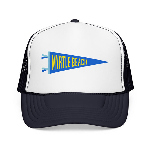 Myrtle Beach, South Carolina Pennant Trucker Hat — Retro Flag Foam Cap