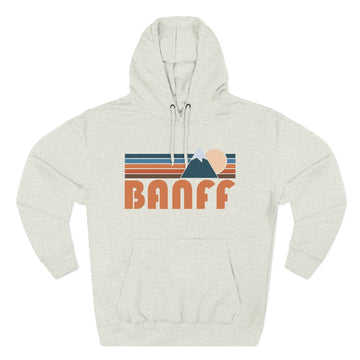 Buy oatmeal-heather Banff, Canada Hoodie - Retro Mountain Unisex Sweatshirt