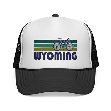 Wyoming Retro Bike Trucker Hat - Vintage Style Wyoming Cap
