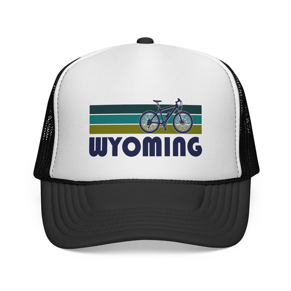 Wyoming Retro Bike Trucker Hat - Vintage Style Wyoming Cap
