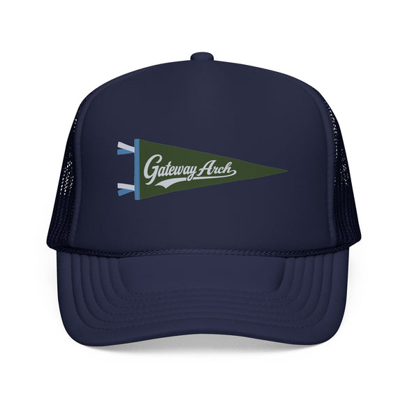 Gateway Arch National Park Pennant Trucker Hat — Vintage Foam Mesh Cap
