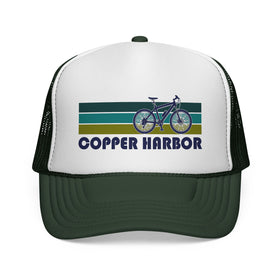 Buy dark-green Copper Harbor, Michigan Retro Bike Trucker Hat - Vintage Style Copper Harbor Cap