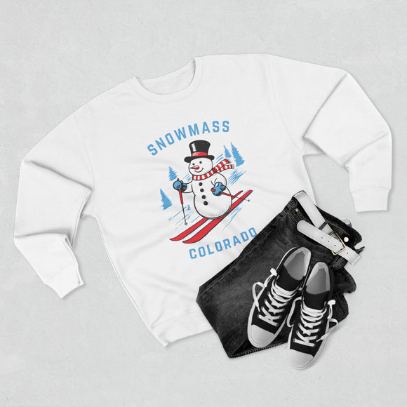 Premium Snowmass, Colorado Skiing Snowman Sweatshirt