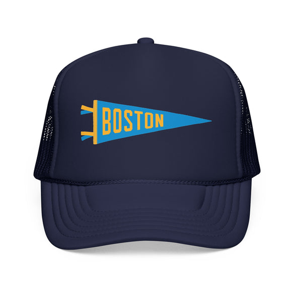Boston, Massachusetts Pennant Trucker Hat — Retro Flag Foam Cap