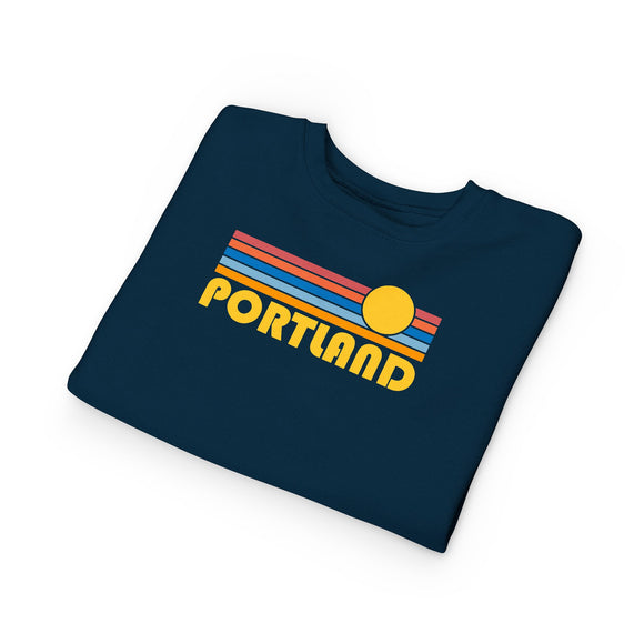 Portland, Oregon Toddler Sweatshirt - Retro Sun Portland Toddler Crewneck Sweatshirt