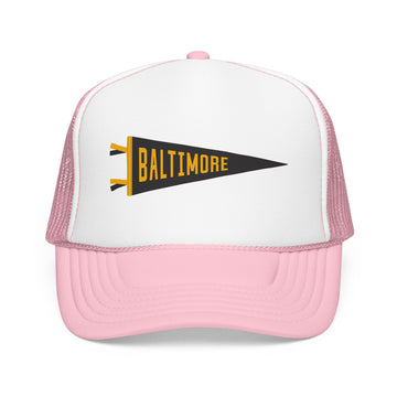 Buy light-pink-white Baltimore, Maryland Pennant Trucker Hat — Retro Flag Foam Cap