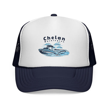 Chelan, Washington Wakeboard Boat Trucker Hat - 0