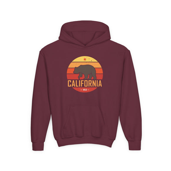 California Youth Hoodie - Retro California Bear Youth Sweatshirt