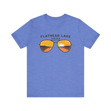 Buy heather-columbia-blue Flathead Lake, Montana T Shirt - Sunglasses Lake Graphic Tee