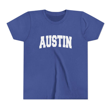 Buy heather-true-royal Austin, Texas Youth Graphic Tee - Kids Austin T Shirt