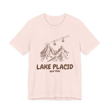 Buy soft-pink Lake Placid, New York Mountain T-Shirt — Vintage Gondola Ski Mountain Tee