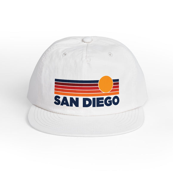 San Diego, California retro sunset Surf Cap | vintage striped sun state hat