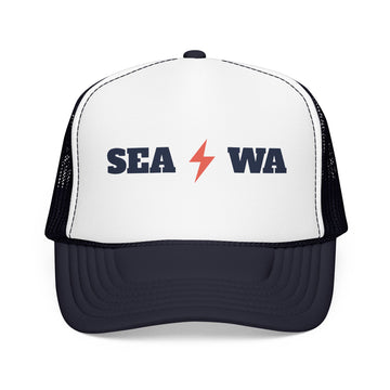 Seattle, Washington Retro Trucker Hat - Lightning Foam Cap - Lightning