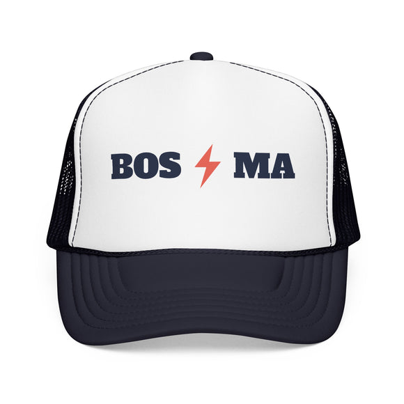 Boston, Massachusetts Retro Trucker Hat - Lightning Foam Cap