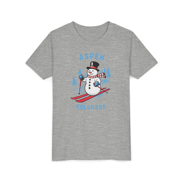 Aspen, Colorado Youth Skiing Snowman Tee - Kids Aspen T Shirt