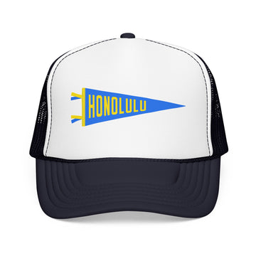 Buy navy-white-navy Honolulu, Hawaii Pennant Trucker Hat — Retro Flag Foam Cap