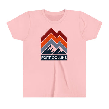 Buy pink Fort Collins, Colorado Youth Shirt - Retro Mountain Fort Collins Kid's T-Shirt - Chevron Peaks
