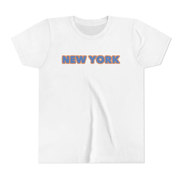 Youth Tee — 'NEW YORK' Retro Blue & Orange Block Letter Kids T-Shirt - 0